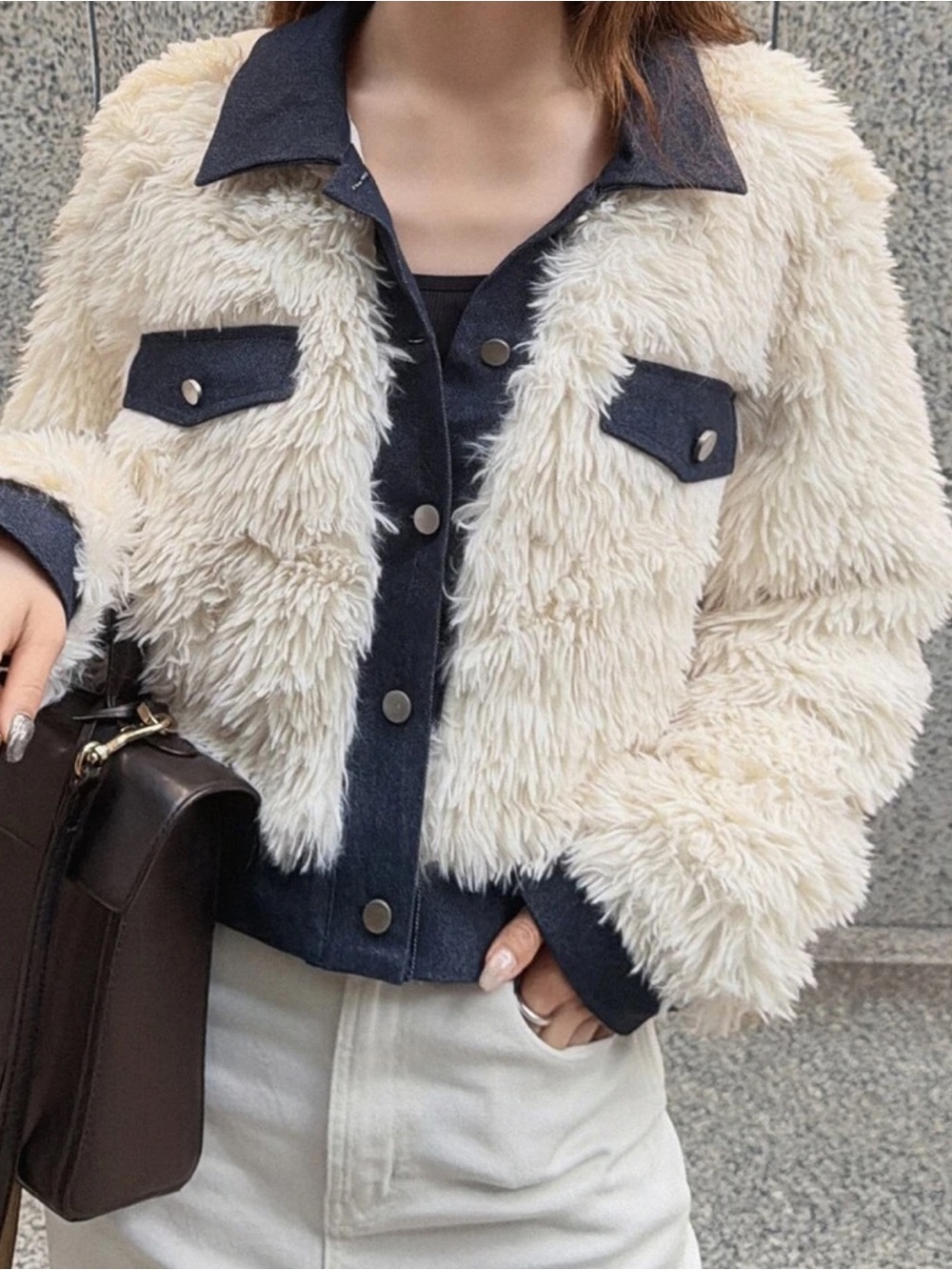 Women's Contrast Color Fashion Versatile Winter Faux Fur Coat Everyday